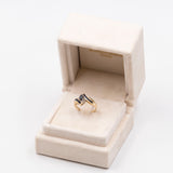 Anello vintage in oro giallo 14k con zaffiri e diamanti, anni '70