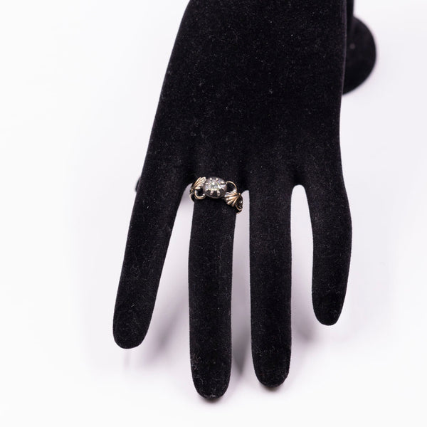 Anello antico in oro giallo 18k e argento con diamante di taglio rosa, fine '800