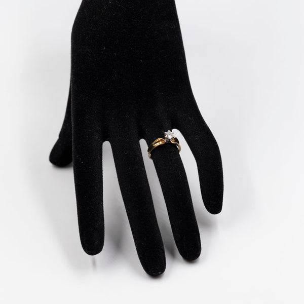 Anello solitario vintage in oro giallo 14k con diamante (0,25ct), anni '70