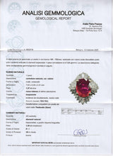 Anello vintage a ballerina in oro bianco 18k con rubino (1,37ct) e diamanti (1,30ctw), anni '70