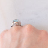 Anello vintage da cocktail in stile Art Déco in platino con acquamarina (2.72ct) e diamanti (0.08ctw), anni ‘90/anni ‘2000