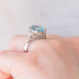 Anello vintage da cocktail in stile Art Déco in platino con acquamarina (2.72ct) e diamanti (0.08ctw), anni ‘90/anni ‘2000