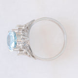 Anello vintage da cocktail in stile Art Déco in platino con acquamarina (2.72ct) e diamanti (0.08ctw), anni ‘90/anni ‘2000
