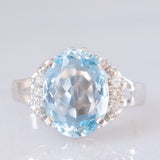 Anello vintage da cocktail in stile Art Déco in platino con acquamarina (2.72ct) e diamanti (0.08ctw), anni ‘90/anni ‘2000