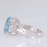 Anello vintage da cocktail in stile Art Déco in platino con acquamarina (2.72ct) e diamanti (0.08ctw), anni ‘90/anni ‘2000