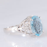Anello vintage da cocktail in stile Art Déco in platino con acquamarina (2.72ct) e diamanti (0.08ctw), anni ‘90/anni ‘2000
