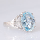 Anello vintage da cocktail in stile Art Déco in platino con acquamarina (2.72ct) e diamanti (0.08ctw), anni ‘90/anni ‘2000