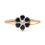 Anello vintage in oro giallo 9k con zaffiri e diamanti