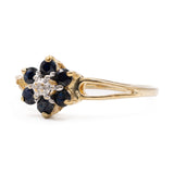 Anello vintage in oro giallo 9k con zaffiri e diamanti