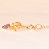 Vintage-Halskette mit Kette aus 9-karätigem Gelbgold und Anhänger aus 9-karätigem Gelbgold mit herzförmigem Amethyst und Diamanten