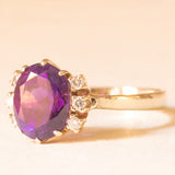 Anello vintage in oro giallo 14K con ametista (2.60ct ca.) e diamanti di taglio brillante (0.12ctw ca.), anni ‘70