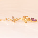 Vintage-Halskette mit Kette aus 9-karätigem Gelbgold und Anhänger aus 9-karätigem Gelbgold mit herzförmigem Amethyst und Diamanten