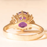 Anello vintage in oro giallo 14K con ametista (2.60ct ca.) e diamanti di taglio brillante (0.12ctw ca.), anni ‘70