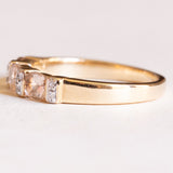 Vintage-Riviera-Ring aus 14-karätigem Gelbgold und Weißgold mit rosa Morganiten (ca. 0.50 ctw) und Diamanten (ca. 0.04 ctw), 70er Jahre