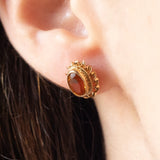 Boucles d'oreilles point de lumière en or jaune 9K avec quartz citrine, années 70