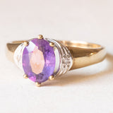 Vintage-Ring aus 9-karätigem Gelbgold und Weißgold mit Amethyst (ca. 1 Karat) und Diamanten, 60er/70er Jahre
