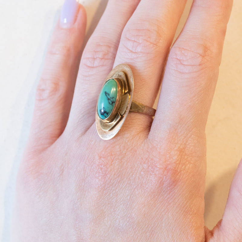 Anello Vintage In Oro Giallo 14k Con Zaffiro E Pietre Bianche, Anni '7 - Foto 6