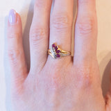 Vintage-Ring aus 18 Karat Gelbgold und Weißgold mit synthetischem Rubin und Diamant, 60er/70er Jahre