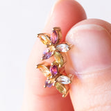 Vintage-Blumenohrringe aus 9-karätigem Gelbgold mit blauem Topas, rosa Turmalin, Citrin, Amethyst und grünem Turmalin, 80er Jahre