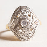 Vintage-Diamantring aus 18 Karat Gelb- und Weißgold im Art-Déco-Stil (Mitte ca. 0.15 ct)