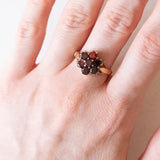 Vintage 9K Gelbgold Granat Gänseblümchen Ring, 90er Jahre