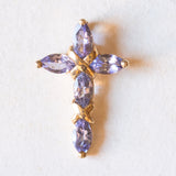 Vintage 9K Gelbgold Tansanit Kreuz Anhänger, 80er/90er Jahre