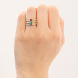 Drei Vintage-Ringe aus 14-karätigem Gelbgold mit Rubin (ca. 0.15 ct), Smaragd (0.15 ct), Saphir (ca. 0.20 ct) und Diamanten (ca. 0.30 ct), 70er Jahre