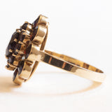 Vintage 8 Karat Gelbgold-Granat-Gänseblümchen-Ring, 50er Jahre
