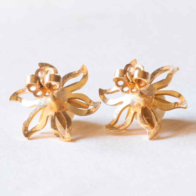 Orecchini in oro con fiore, gocce, riempiti d'oro, LU-0037 Orecchini in oro con fiore, gocce, riempiti d'oro, LU-0037