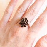 Vintage 8 Karat Gelbgold-Granat-Gänseblümchen-Ring, 50er Jahre