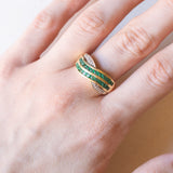 Vintage-Bandring aus 18 Karat Gelbgold und Weißgold mit Smaragd und Diamant, 60er/70er Jahre