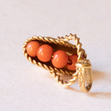 Vintage 18K Gelbgold Orange Koralle Korb Charm, 40er/50er Jahre