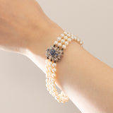 Vintage-Armband aus 18 Karat Weißgold mit weißen Perlen und Saphiren, 50er Jahre