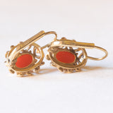 Herzförmige Vintage-Ohrringe aus 8-karätigem Gelbgold mit orangefarbener Koralle, 40er/50er Jahre