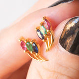 Vintage-Ohrringe aus 18 Karat Gelbgold mit Rubin, Smaragd und Saphir, 70er Jahre