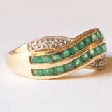 Vintage-Bandring aus 18 Karat Gelbgold und Weißgold mit Smaragd und Diamant, 60er/70er Jahre