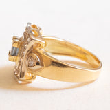 Vintage-Ring aus 18-karätigem Gelbgold mit Topas (ca. 0.40 ct) und Diamanten im Brillantschliff (ca. 0.20 ctw), 60er/70er Jahre