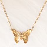 Vintage 14K Yellow Gold Butterfly Pendant Necklace, 70s/80s