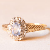 Vintage-Ring aus 9-karätigem Gelb- und Weißgold mit Saphir (ca. 0.60 ct) und Diamanten, 1987