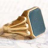 Vintage 8K Gelbgold Heliotrop (Blutstein) Siegelring, 50er/60er Jahre