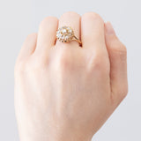 Gänseblümchen-Ring, umgewandelt aus einem antiken Ohrring aus 18 Karat Gelbgold mit Diamanten im Rosenschliff