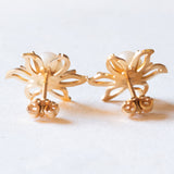 Vintage Blumenohrringe aus 18 Karat Gelbgold mit weißen Perlen, 50er/60er Jahre