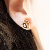 Vintage 9K Gelbgold Granat Ohrringe, 50er/60er Jahre