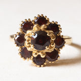 Vintage 18K Gelbgold Granat Gänseblümchen Ring, 60er Jahre