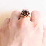 Vintage 8 Karat Gelbgold-Granat-Gänseblümchen-Ring, 50er Jahre