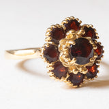Vintage 18K Gelbgold Granat Gänseblümchen Ring, 60er Jahre