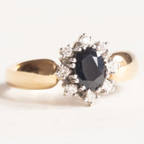 Vintage-Gänseblümchen-Ring aus 14-karätigem Gelb- und Weißgold mit Saphir (ca. 1 ct) und Diamanten (ca. 0.16 ctw), 60er Jahre