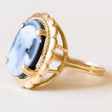 Vintage-Ring aus 18-karätigem Gelbgold mit Achat-Kamee, 50er/60er Jahre