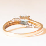 Vintage 9K yellow gold ring with heart-cut synthetic blue spinel (approx. 0.50ct) and diamonds (approx. 0.03ctw), 80s/90s