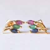 Vintage-Ohrringe aus 18 Karat Gelbgold mit Rubin, Smaragd und Saphir, 70er Jahre